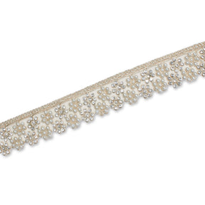 1 25 Inch Floral Beaded Rhinestone Corded Mesh Trim SV580412 Pearl White A2