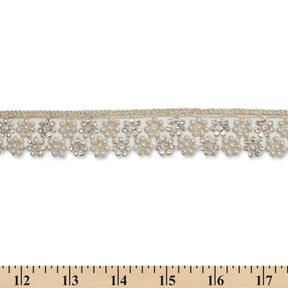 1 25 Inch Floral Beaded Rhinestone Corded Mesh Trim SV580412 Pearl White A9