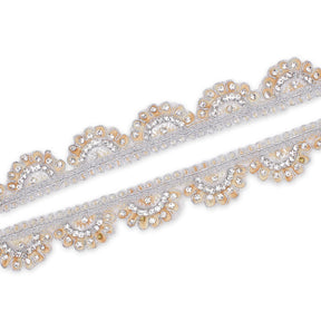 1 Inch Rhinestone Metallic Cording On Scalloped Embroidered Trim SV580415 Champagne A1