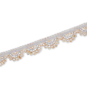 1 Inch Rhinestone Metallic Cording On Scalloped Embroidered Trim SV580415 Champagne A2