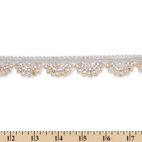 1 Inch Rhinestone Metallic Cording On Scalloped Embroidered Trim SV580415 Champagne A9
