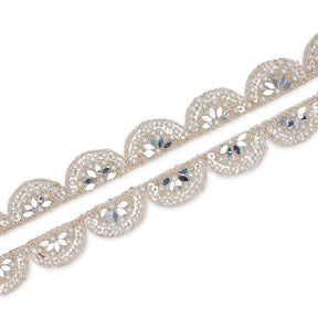 1 Inch Mirror Pearl Sequined Metallic Embroidery On Mesh Trim SV580416 Champagne A1