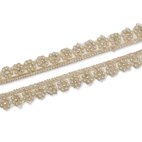 7 8 Inch Floral Beaded Rhinestone Corded Mesh Trim SV580418 Pearl White A1
