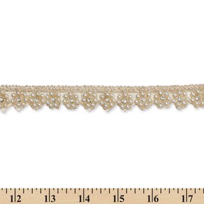 7 8 Inch Floral Beaded Rhinestone Corded Mesh Trim SV580418 Pearl White A9
