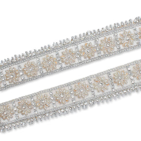 1 5 Inch Floral Geometric Rhinestone Bead Corded Mesh Trim SV580424 Silver A1