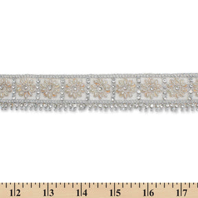 1 5 Inch Floral Geometric Rhinestone Bead Corded Mesh Trim SV580424 Silver A9