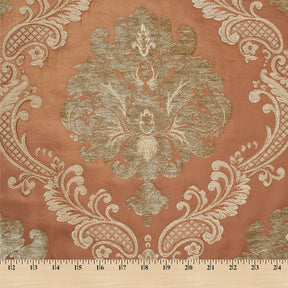 Royal Damask Chenille Upholstery Brocade Satin Jacquard Fabric SV580470 Rust Olive A9