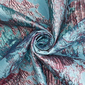 Abstract Plain Woven Crinkle Metallic Brocade Jacquard Fabric SV580740 Turquoise / Plum 2