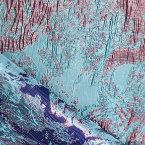 Abstract Plain Woven Crinkle Metallic Brocade Jacquard Fabric SV580740 Turquoise / Plum 3