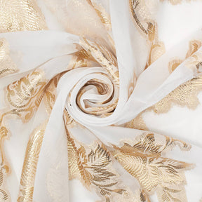 Leafy Vine Metallic Embroidered Chiffon Fabric SV580752 White A2