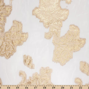 Leafy Vine Metallic Embroidered Chiffon Fabric SV580752 White A9