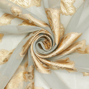 Leafy Vine Metallic Embroidered Chiffon Fabric SV580753 Sage A2