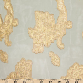 Leafy Vine Metallic Embroidered Chiffon Fabric SV580753 Sage A9