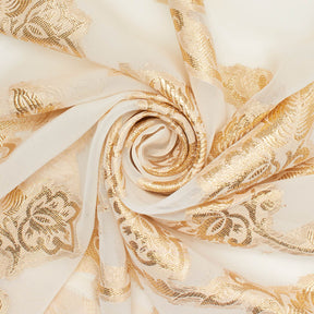 Leafy Vine Metallic Embroidered Chiffon Fabric SV580754 Ivory A2