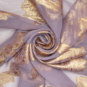 Leafy Vine Metallic Embroidered Chiffon Fabric SV580759 Lilac A2