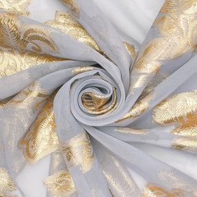 Leafy Vine Metallic Embroidered Chiffon Fabric SV580760 Silver A2
