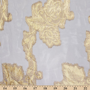 Leafy Vine Metallic Embroidered Chiffon Fabric SV580760 Silver A9