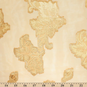 Leafy Vine Metallic Embroidered Chiffon Fabric SV580761 Gold A9