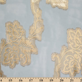 Leafy Vine Metallic Embroidered Chiffon Fabric SV580762 Sky Blue A9