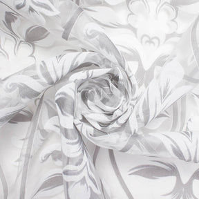 Leafy Bloom Extra Wide Burnout Polyester Rayon Damask Jacquard On Voile Fabric SV581110 White / Grey 2