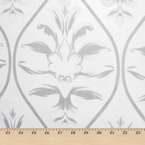 Leafy Bloom Extra Wide Burnout Polyester Rayon Damask Jacquard On Voile Fabric SV581110 White / Grey 3