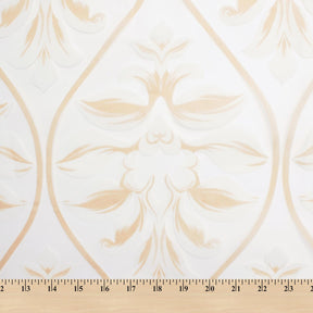 Leafy Bloom Extra Wide Burnout Polyester Rayon Damask Jacquard On Voile Fabric SV581111 White / Gold 3