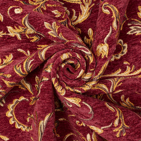 Floral Scroll Metallic Chenille Upholstery Jacquard Fabric SV581278 Burgundy / Gold 2