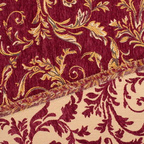 Floral Scroll Metallic Chenille Upholstery Jacquard Fabric SV581278 Burgundy / Gold 3