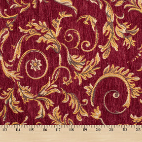 Floral Scroll Metallic Chenille Upholstery Jacquard Fabric SV581278 Burgundy / Gold 4