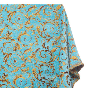 Floral Scroll Metallic Chenille Upholstery Jacquard Fabric SV581279 Turquoise / Gold 1