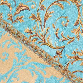 Floral Scroll Metallic Chenille Upholstery Jacquard Fabric SV581279 Turquoise / Gold 3