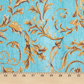 Floral Scroll Metallic Chenille Upholstery Jacquard Fabric SV581279 Turquoise / Gold 4