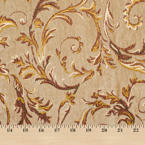 Floral Scroll Metallic Chenille Upholstery Jacquard Fabric SV581280 Tan / Gold 4
