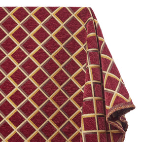 Geometric Grid Metallic Chenille Upholstery Jacquard Fabric SV581281 Burgundy Gold A1