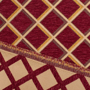Geometric Grid Metallic Chenille Upholstery Jacquard Fabric SV581281 Burgundy Gold A5