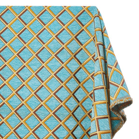Geometric Grid Metallic Chenille Upholstery Jacquard Fabric SV581282 Turquoise Gold A1