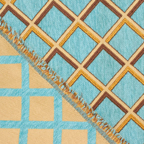 Geometric Grid Metallic Chenille Upholstery Jacquard Fabric SV581282 Turquoise Gold A5