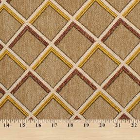 Geometric Grid Metallic Chenille Upholstery Jacquard Fabric SV581283 Tan Gold A9