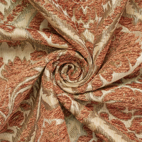 Baroque Floral Two Tone Polyester Chenille Damask Jacquard Fabric SV581284 Beige / Rust 2