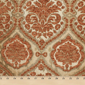 Baroque Floral Two Tone Polyester Chenille Damask Jacquard Fabric SV581284 Beige / Rust 4