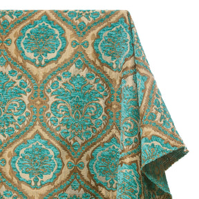 Baroque Floral Two Tone Polyester Chenille Damask Jacquard Fabric SV581285 Beige / Turquoise 1