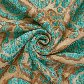 Baroque Floral Two Tone Polyester Chenille Damask Jacquard Fabric SV581285 Beige / Turquoise 2