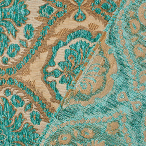Baroque Floral Two Tone Polyester Chenille Damask Jacquard Fabric SV581285 Beige / Turquoise 3