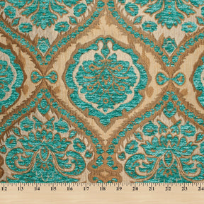 Baroque Floral Two Tone Polyester Chenille Damask Jacquard Fabric SV581285 Beige / Turquoise 4