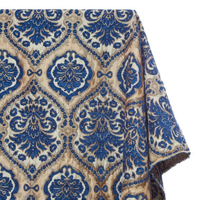 Baroque Floral Two Tone Polyester Chenille Damask Jacquard Fabric SV581286 Beige / Royal Blue 1