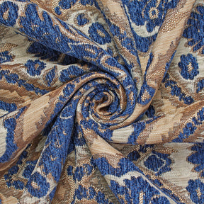 Baroque Floral Two Tone Polyester Chenille Damask Jacquard Fabric SV581286 Beige / Royal Blue 2