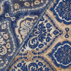 Baroque Floral Two Tone Polyester Chenille Damask Jacquard Fabric SV581286 Beige / Royal Blue 3