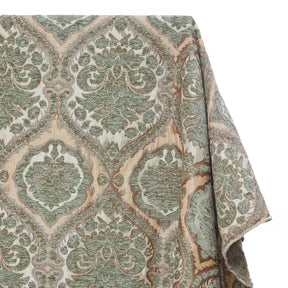 Baroque Floral Two Tone Polyester Chenille Damask Jacquard Fabric SV581287 Beige / Sage 1