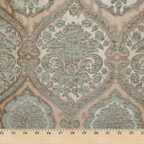 Baroque Floral Two Tone Polyester Chenille Damask Jacquard Fabric SV581287 Beige / Sage 4