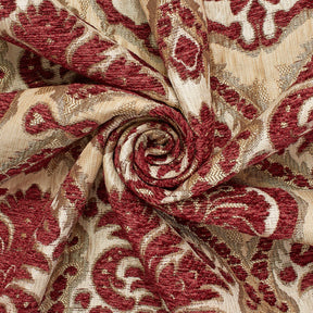 Baroque Floral Two Tone Polyester Chenille Damask Jacquard Fabric SV581288 Beige / Burgundy 2